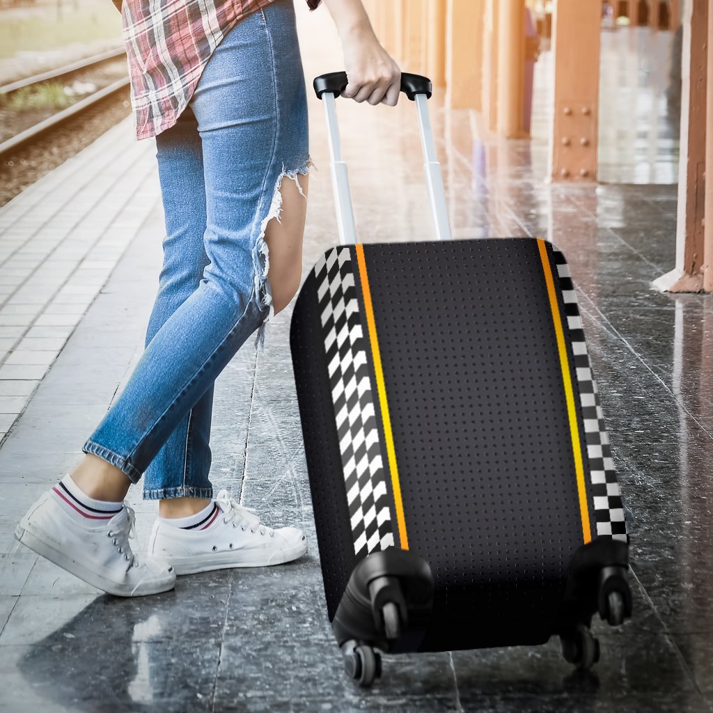 Checkered Flag Yellow Line Style Luggage Cover Protector