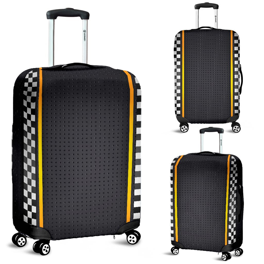 Checkered Flag Yellow Line Style Luggage Cover Protector
