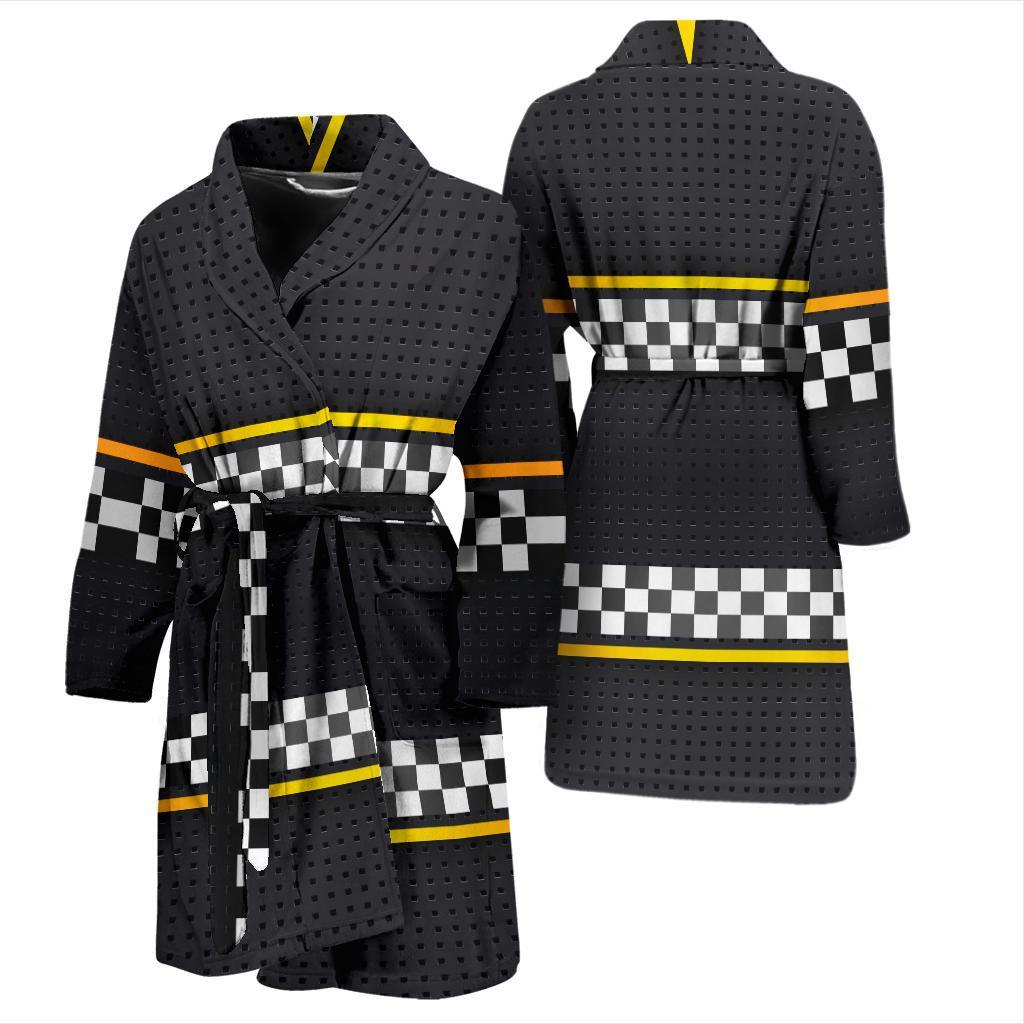 Checkered Flag Yellow Line Style Men Bath Robe-JTAMIGO.COM