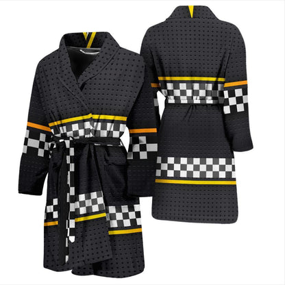Checkered Flag Yellow Line Style Men Bath Robe-JTAMIGO.COM
