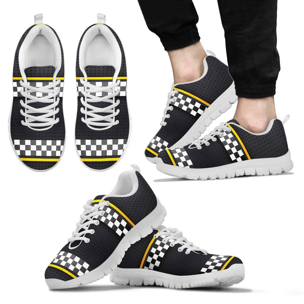 Checkered Flag Yellow Line Style Men Sneakers Shoes