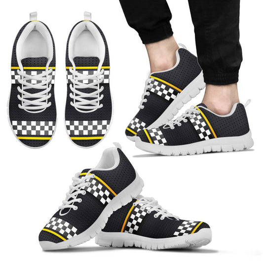 Checkered Flag Yellow Line Style Men Sneakers Shoes