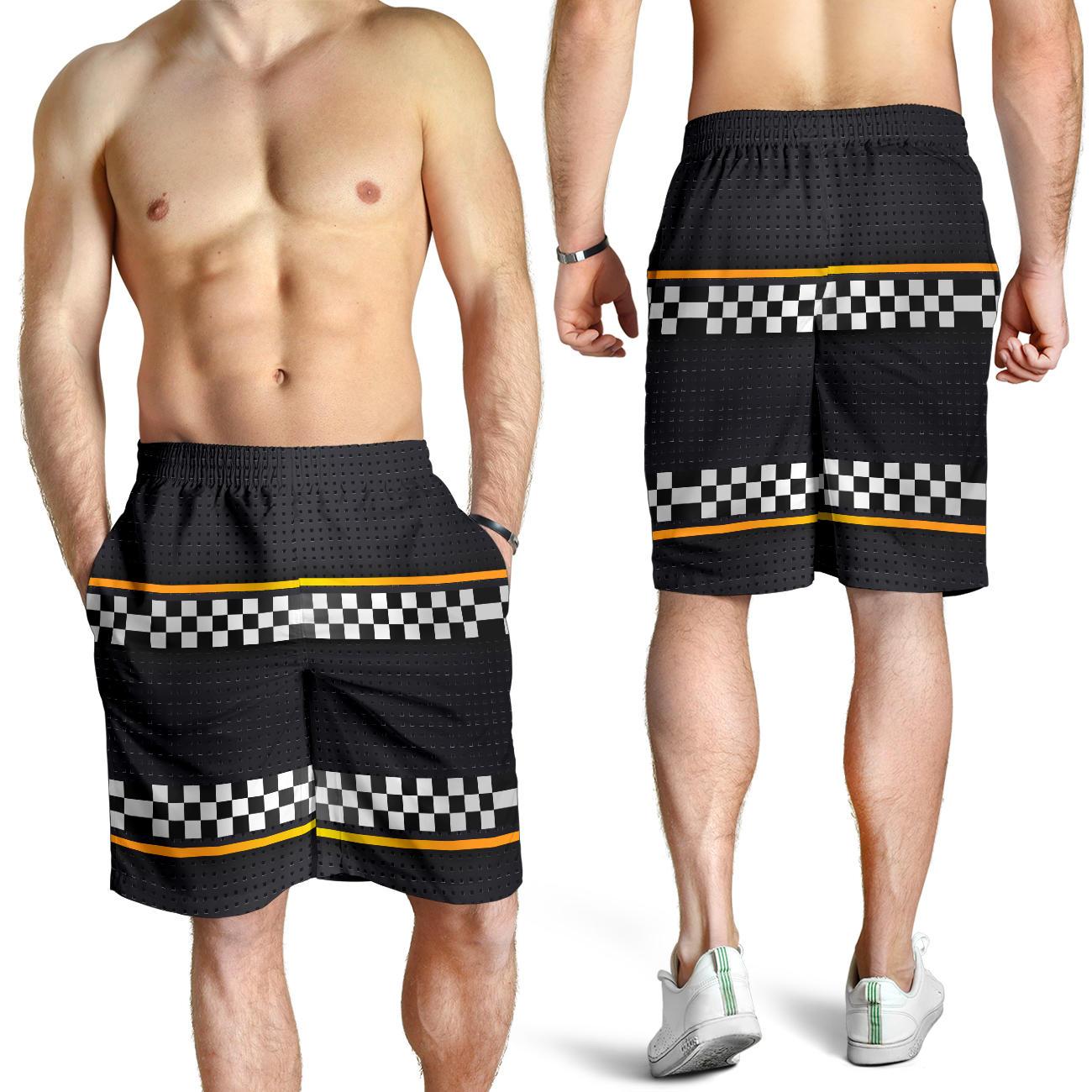 Checkered Flag Yellow Line Style Mens Shorts-JTAMIGO.COM