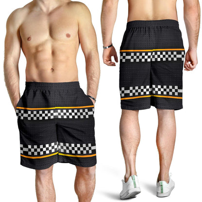 Checkered Flag Yellow Line Style Mens Shorts-JTAMIGO.COM