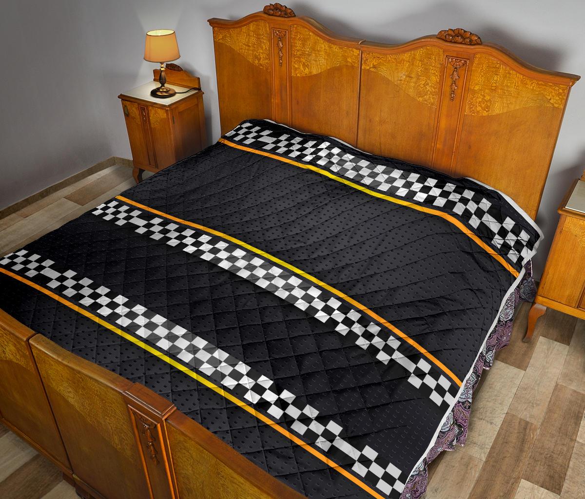 Checkered Flag Yellow Line Style Premium Quilt-JTAMIGO.COM