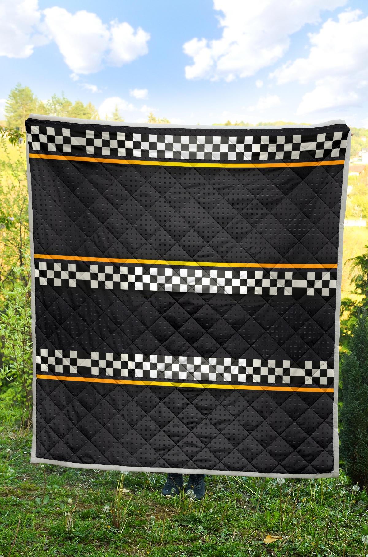 Checkered Flag Yellow Line Style Premium Quilt-JTAMIGO.COM