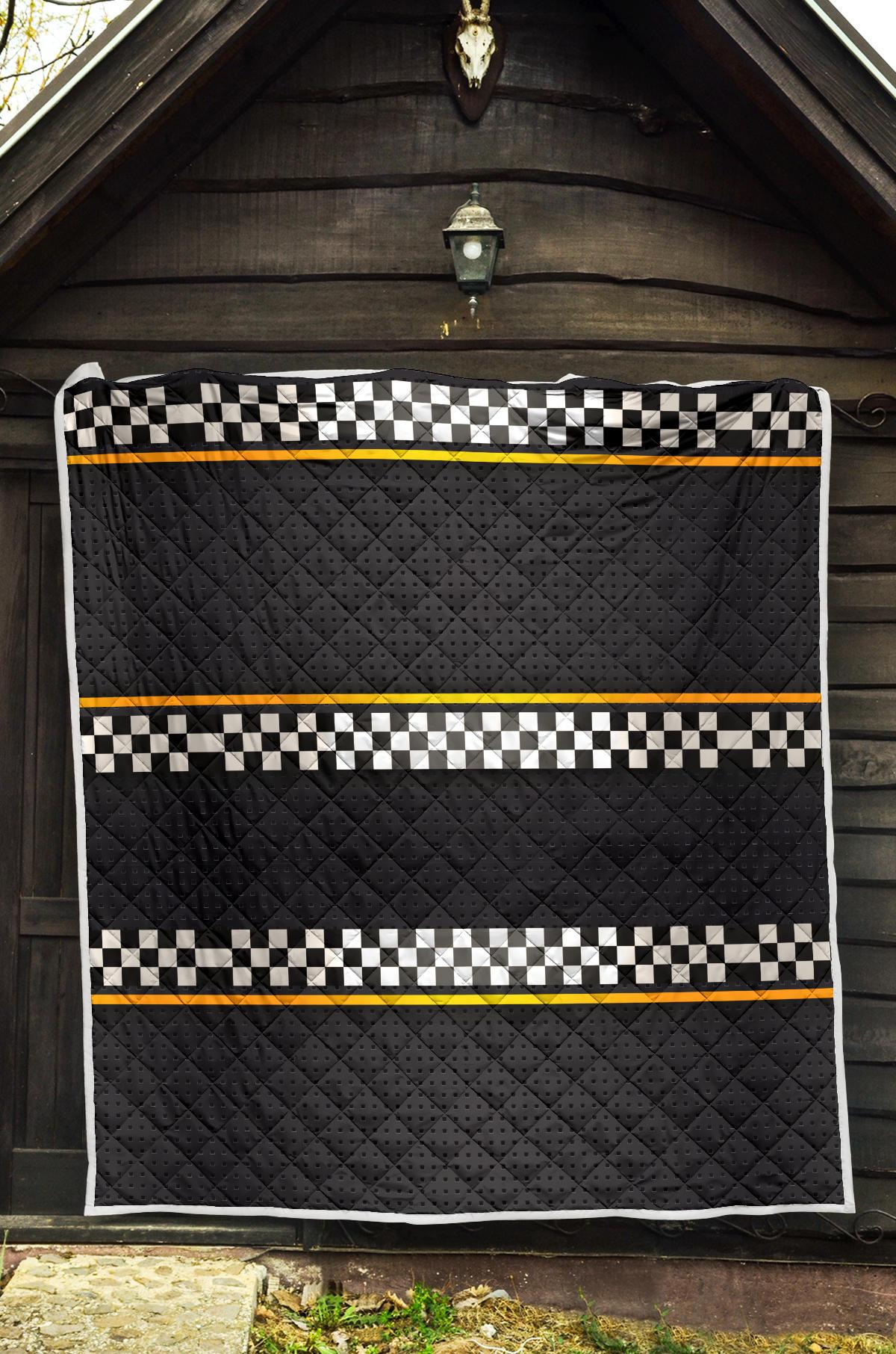 Checkered Flag Yellow Line Style Premium Quilt-JTAMIGO.COM