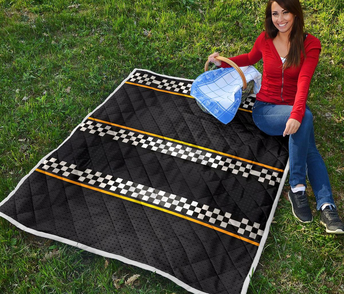 Checkered Flag Yellow Line Style Premium Quilt-JTAMIGO.COM