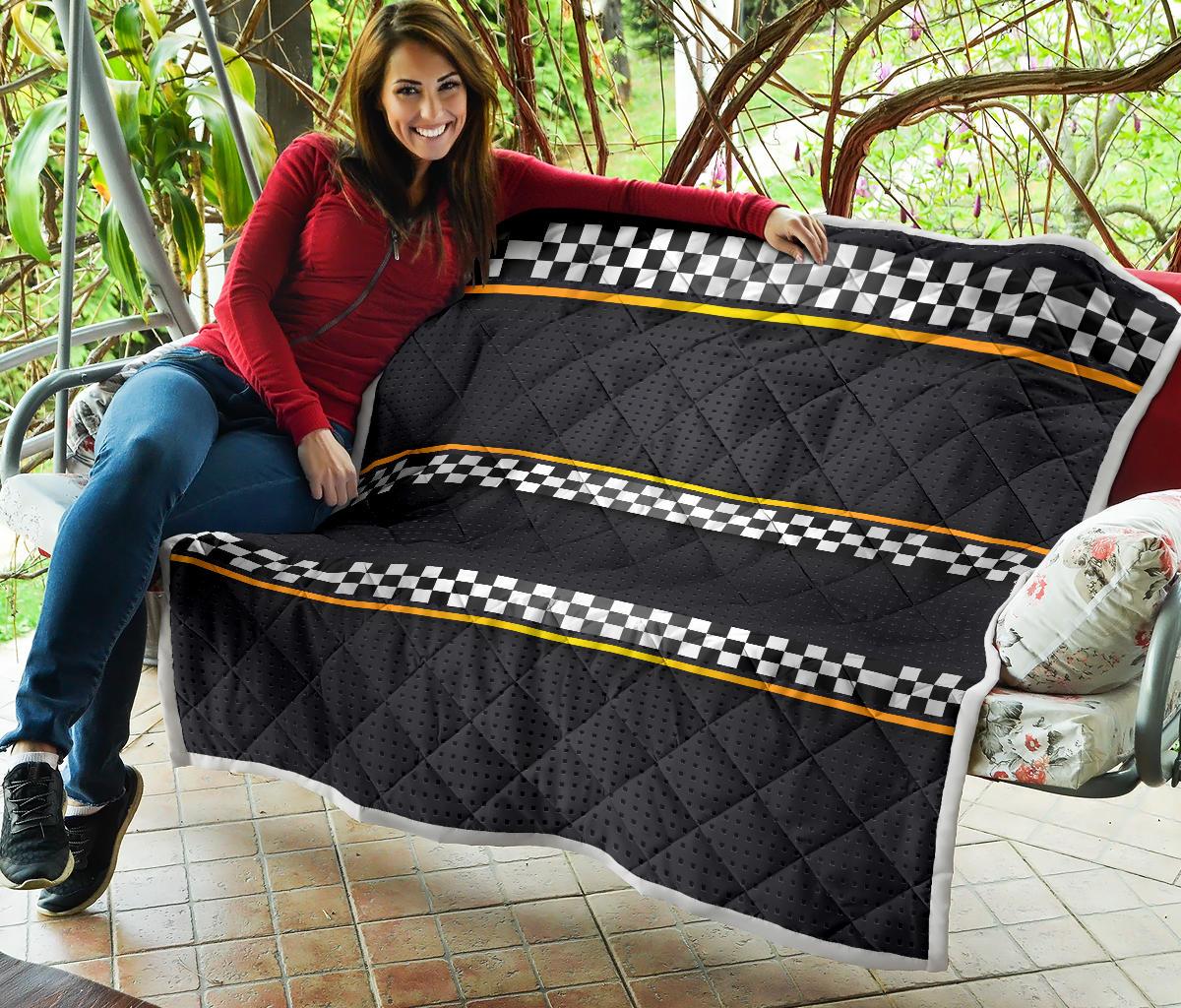 Checkered Flag Yellow Line Style Premium Quilt-JTAMIGO.COM