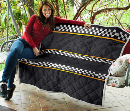 Checkered Flag Yellow Line Style Premium Quilt-JTAMIGO.COM