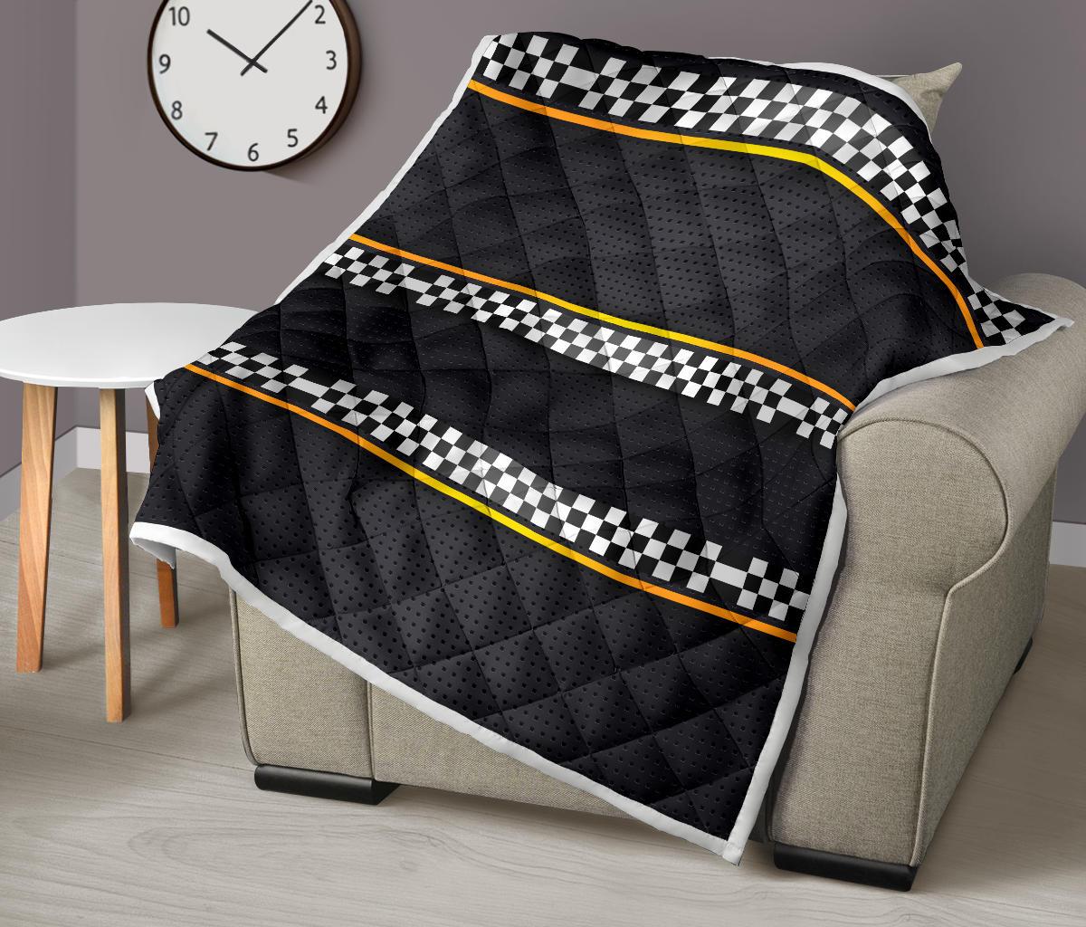 Checkered Flag Yellow Line Style Premium Quilt-JTAMIGO.COM