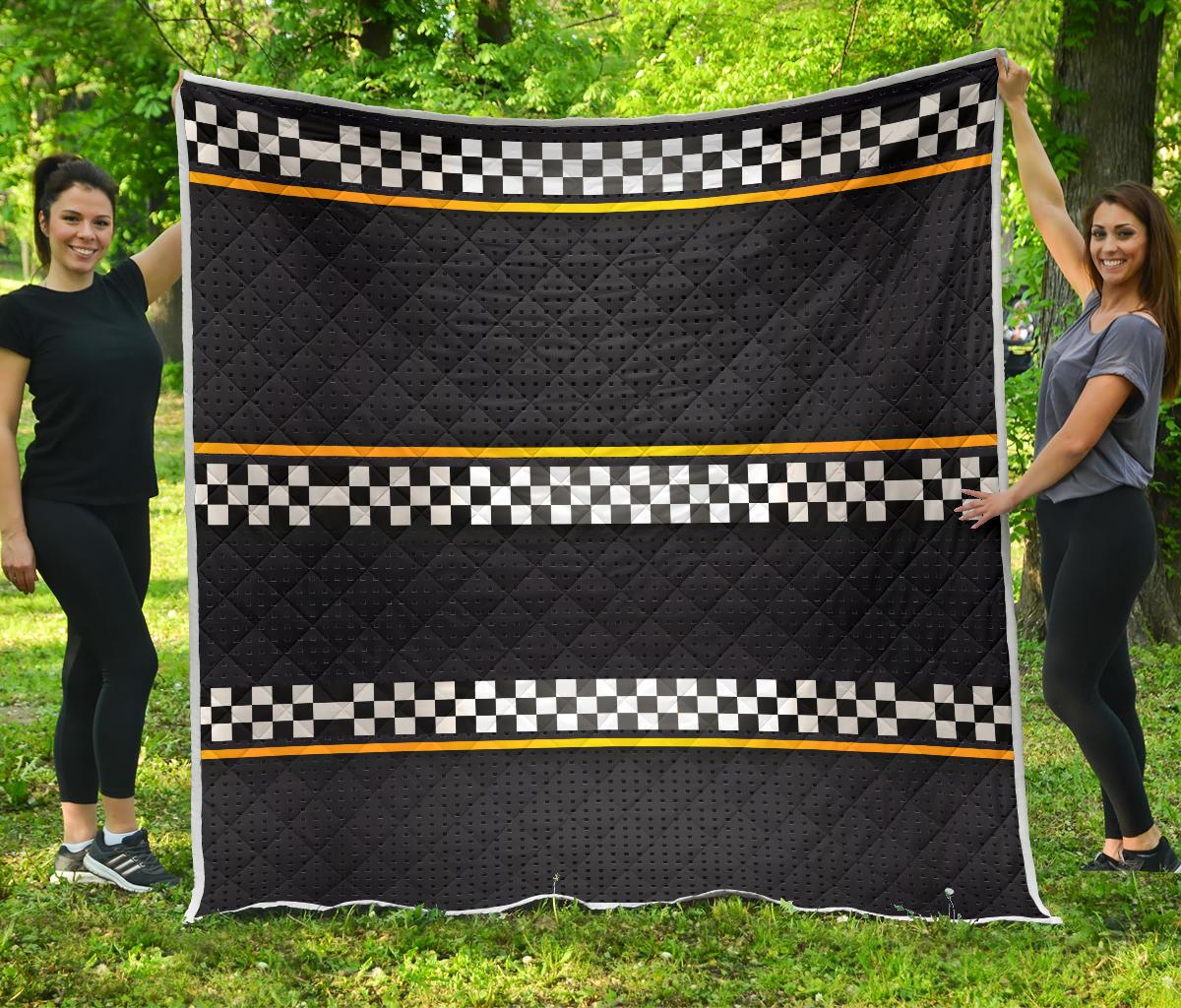 Checkered Flag Yellow Line Style Premium Quilt-JTAMIGO.COM