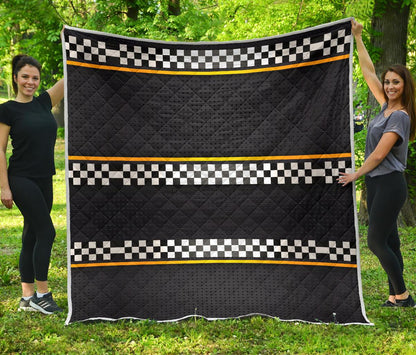 Checkered Flag Yellow Line Style Premium Quilt-JTAMIGO.COM