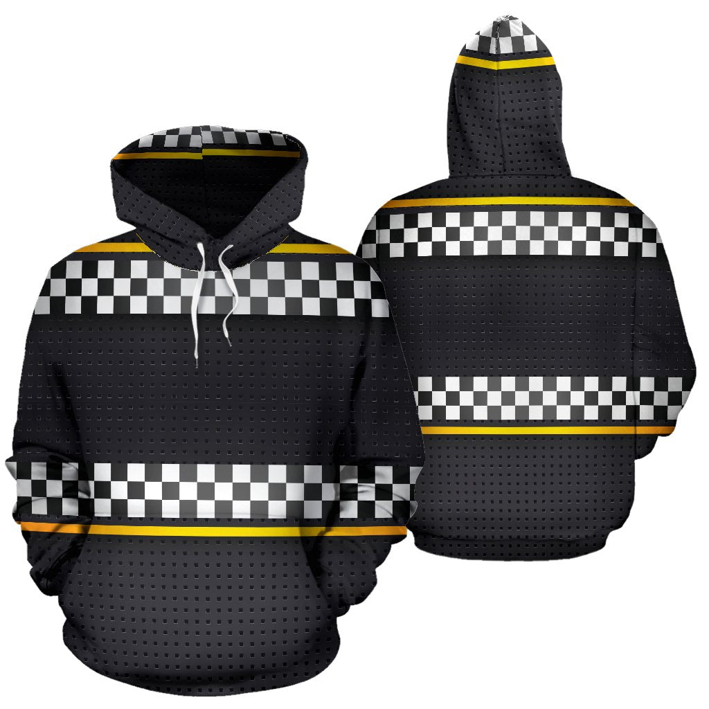 Checkered Flag Yellow Line Style Pullover Hoodie