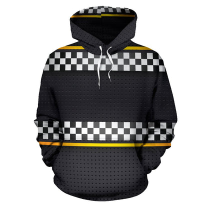 Checkered Flag Yellow Line Style Pullover Hoodie