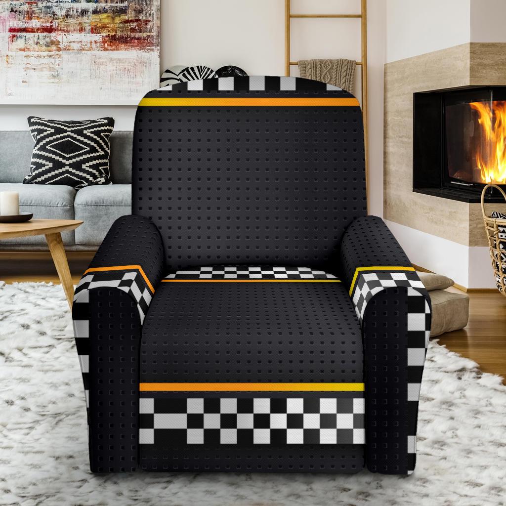 Checkered Flag Yellow Line Style Single Sofa Slipcover -JTAMIGO.COM