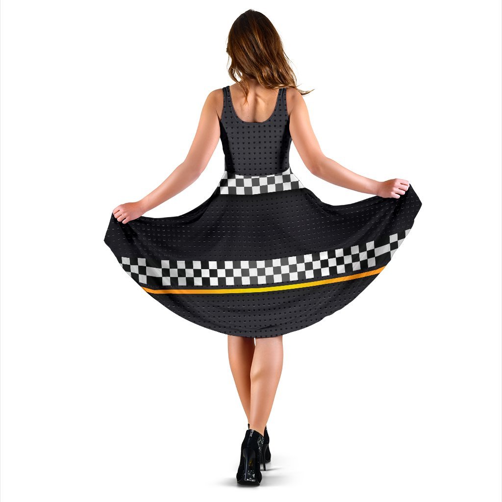 Checkered Flag Yellow Line Style Sleeveless Dress