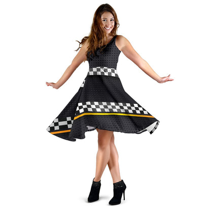 Checkered Flag Yellow Line Style Sleeveless Dress