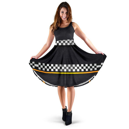 Checkered Flag Yellow Line Style Sleeveless Dress