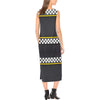 Checkered Flag Yellow Line Style Sleeveless Open Fork Long Dress (Model D08)-JTAMIGO.COM