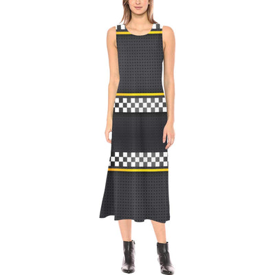 Checkered Flag Yellow Line Style Sleeveless Open Fork Long Dress (Model D08)-JTAMIGO.COM