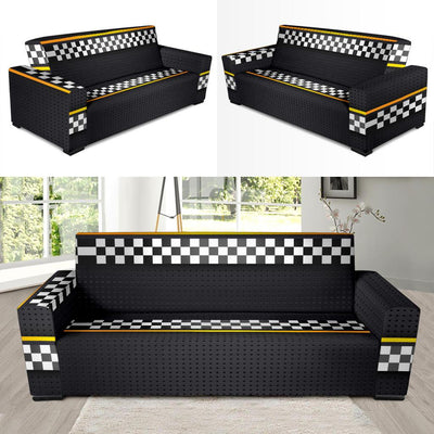 Checkered Flag Yellow Line Style Sofa Slipcover-JTAMIGO.COM