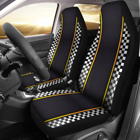 Checkered Flag Yellow Line Style Universal Fit Car Seat Covers