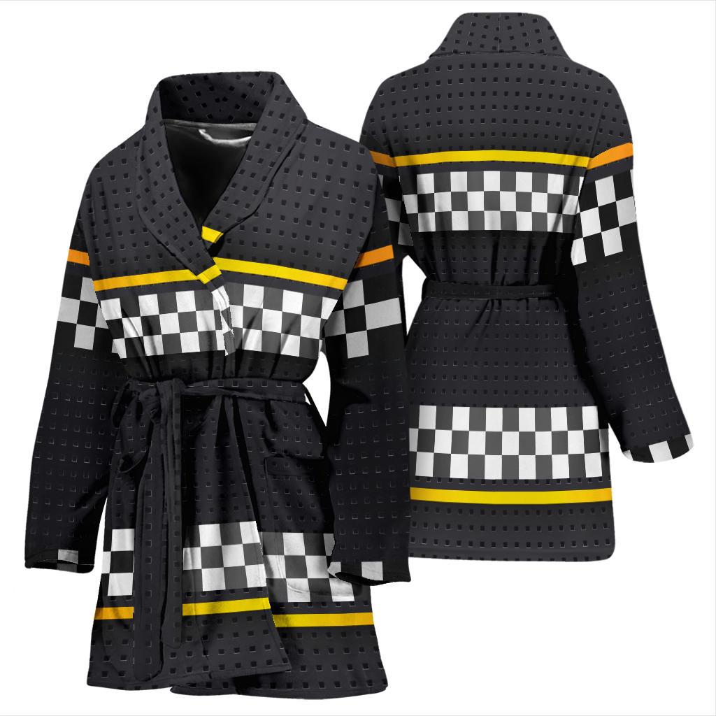 Checkered Flag Yellow Line Style Women Bath Robe-JTAMIGO.COM