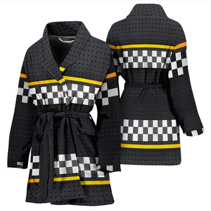 Checkered Flag Yellow Line Style Women Bath Robe-JTAMIGO.COM