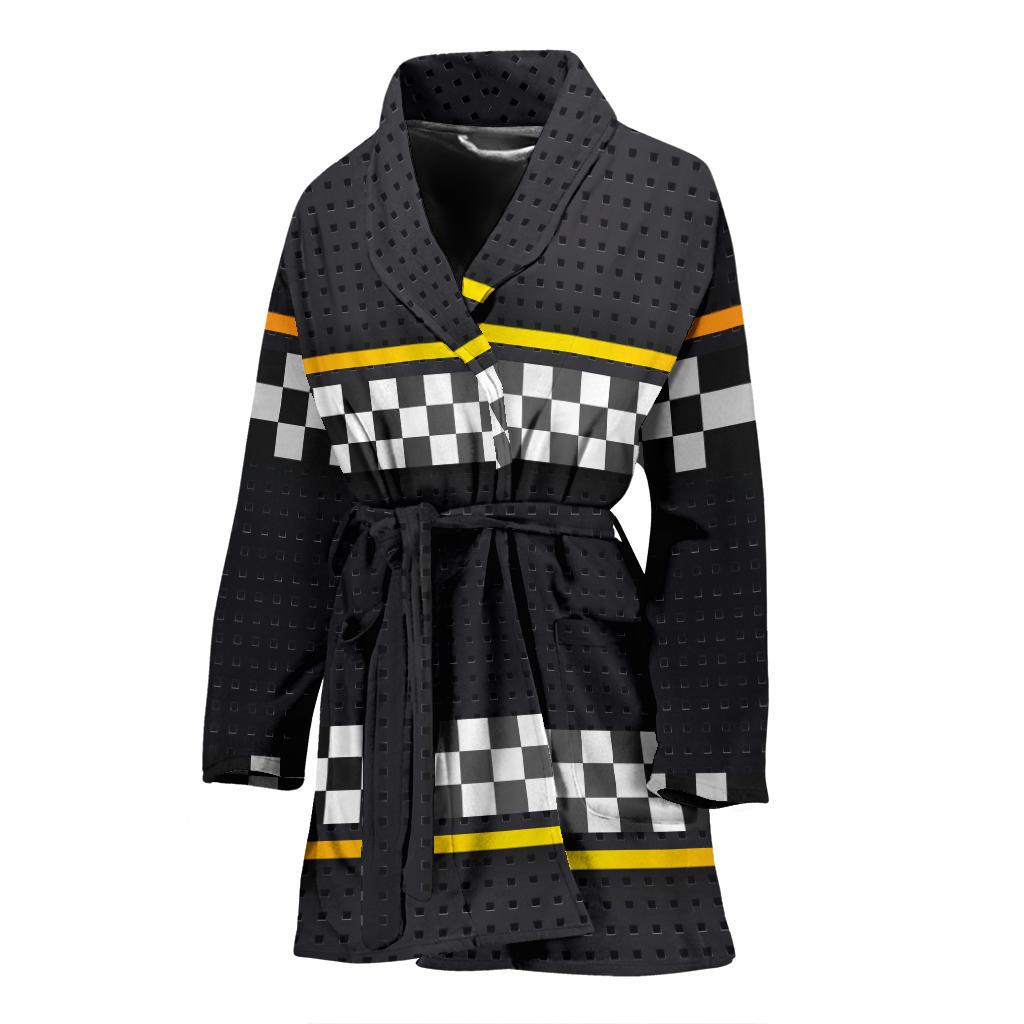 Checkered Flag Yellow Line Style Women Bath Robe-JTAMIGO.COM