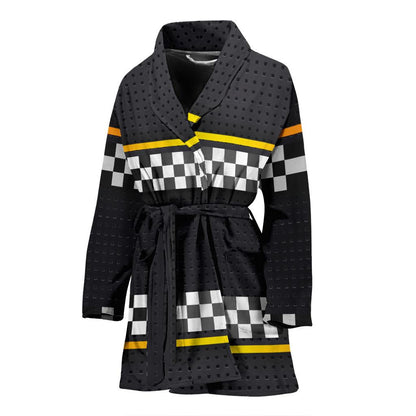 Checkered Flag Yellow Line Style Women Bath Robe-JTAMIGO.COM