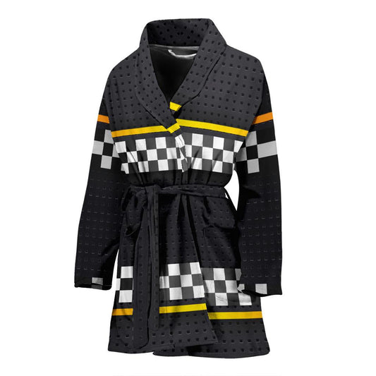 Checkered Flag Yellow Line Style Women Bath Robe-JTAMIGO.COM