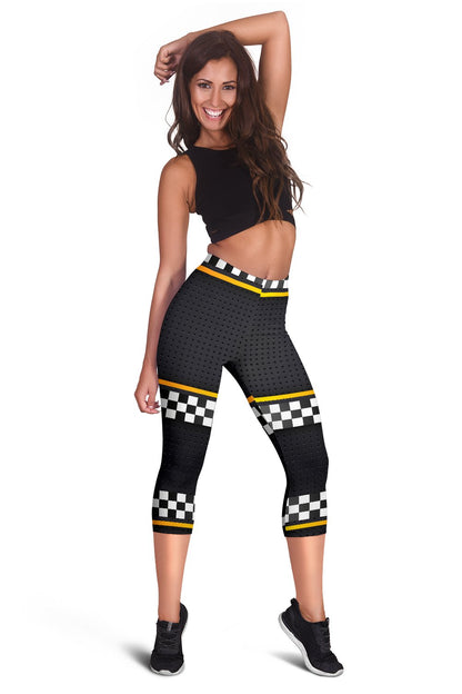 Checkered Flag Yellow Line Style Women Capris