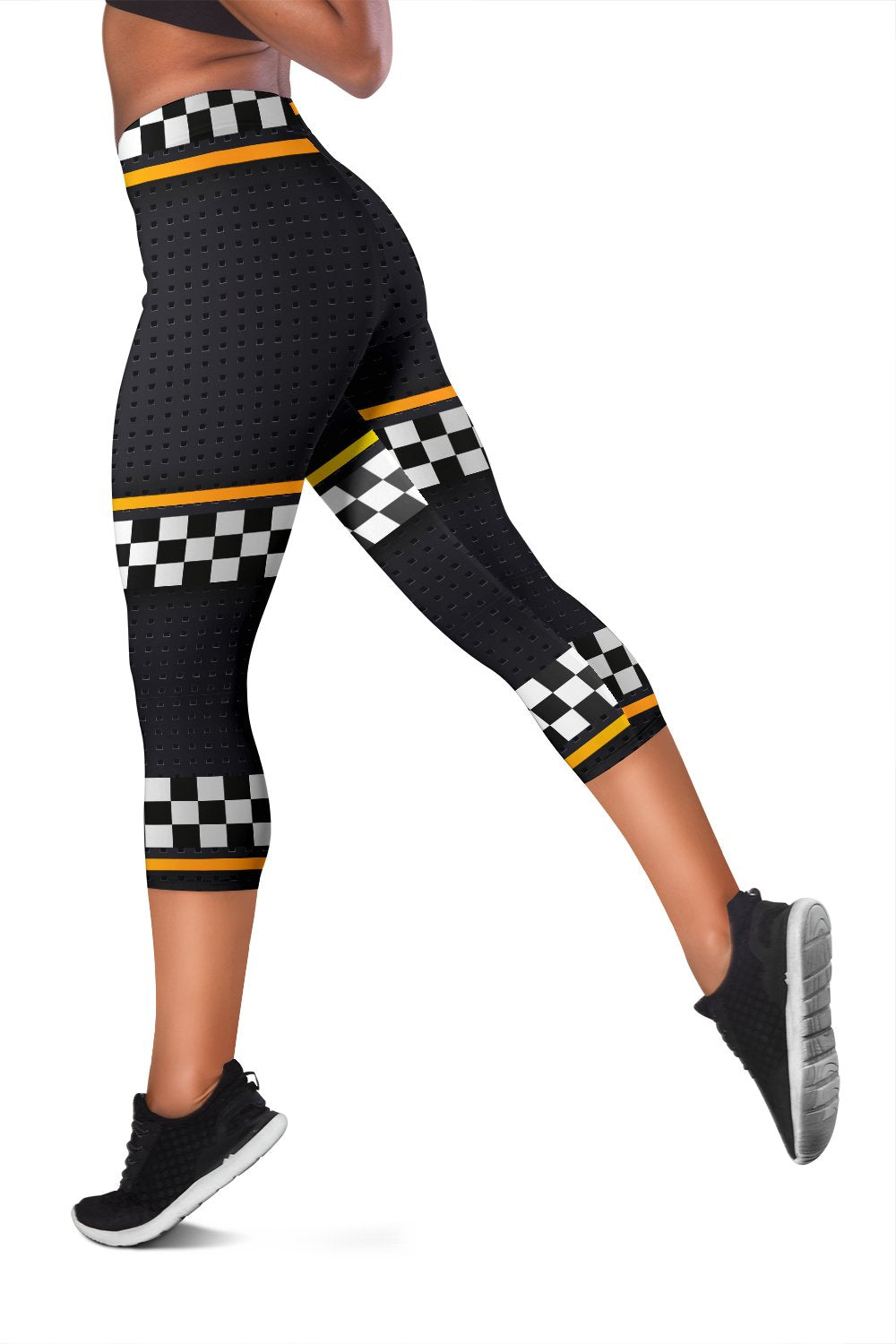Checkered Flag Yellow Line Style Women Capris