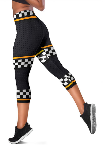 Checkered Flag Yellow Line Style Women Capris