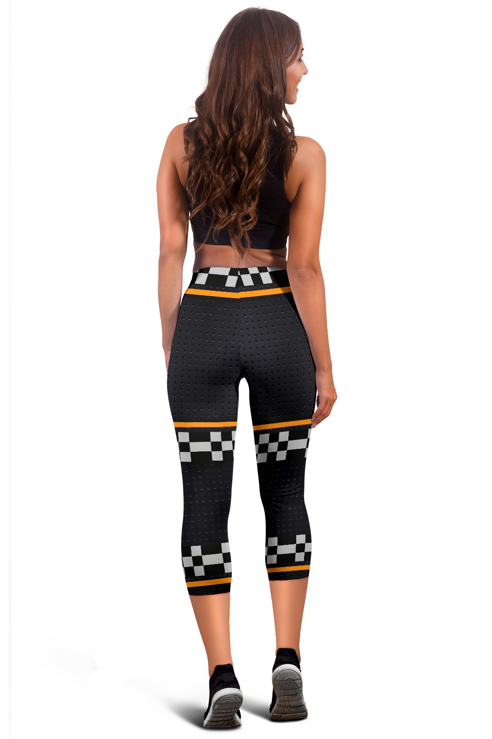 Checkered Flag Yellow Line Style Women Capris