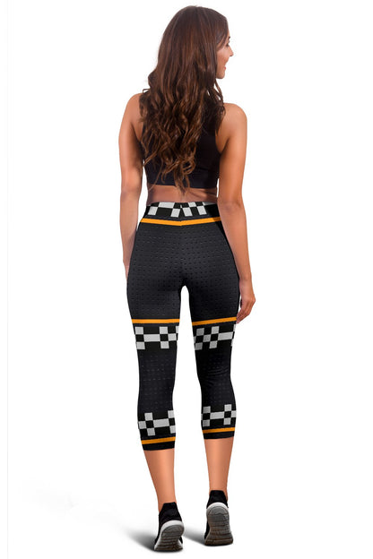 Checkered Flag Yellow Line Style Women Capris
