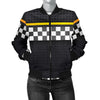 Checkered Flag Yellow Line Style Women Casual Bomber Jacket