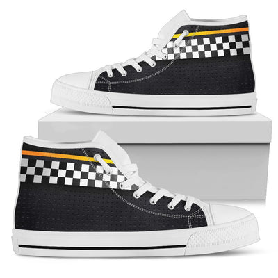 Checkered Flag Yellow Line Style Women High Top Shoes