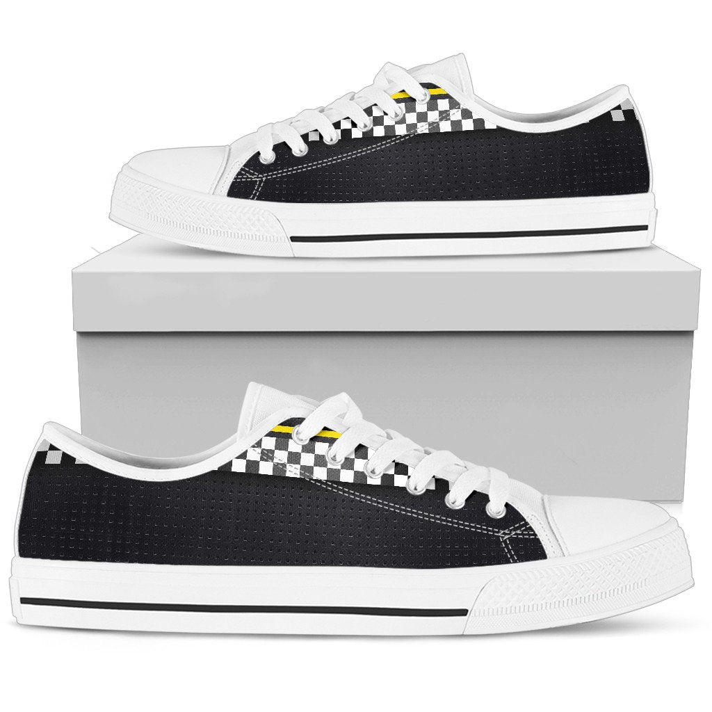 Checkered Flag Yellow Line Style Women Low Top Shoes