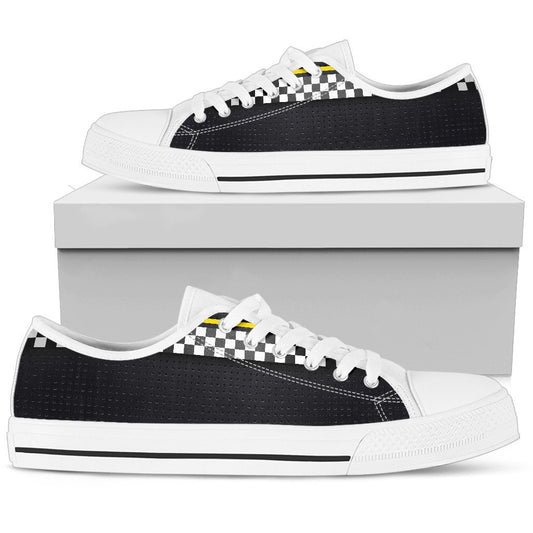 Checkered Flag Yellow Line Style Women Low Top Shoes