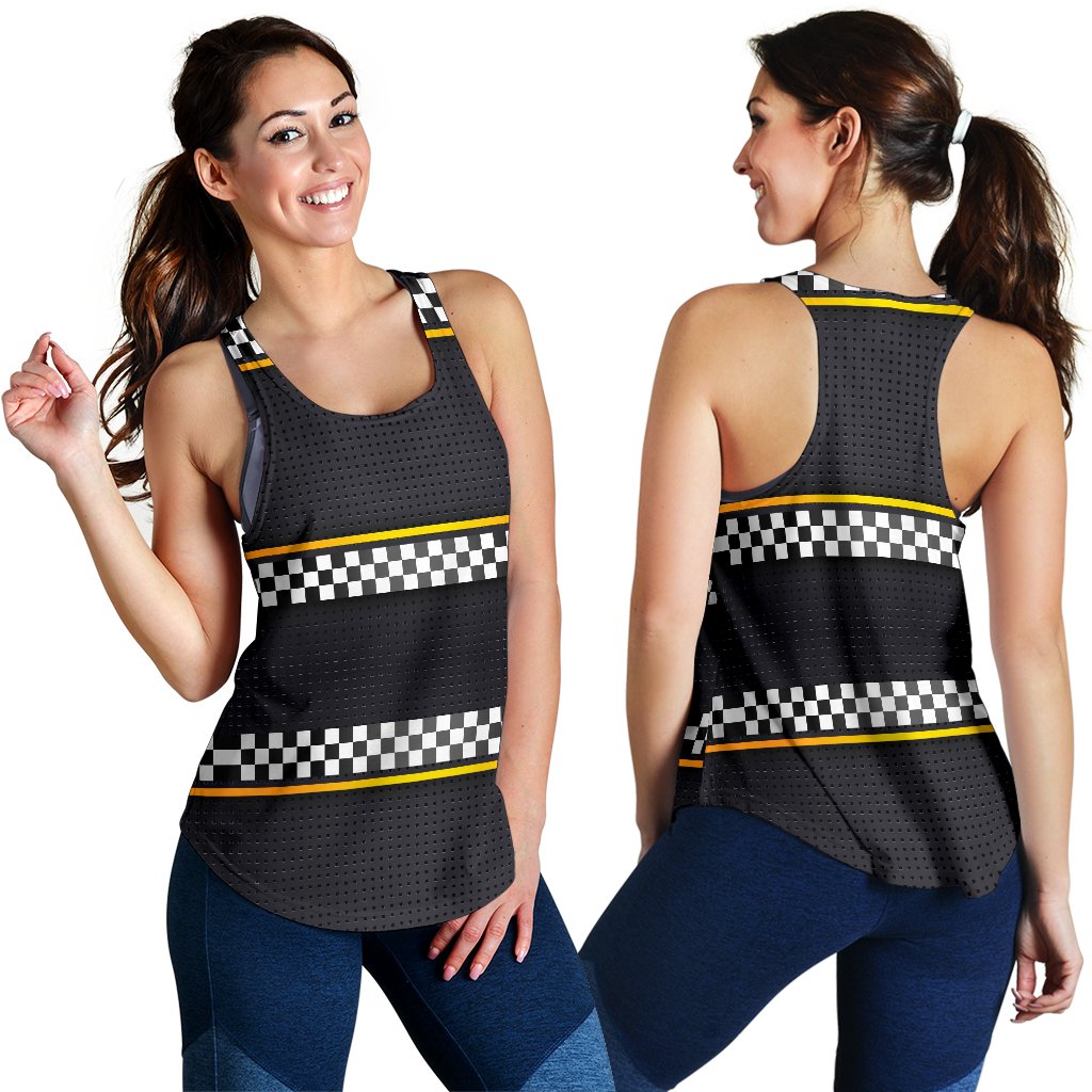 Checkered Flag Yellow Line Style Women Racerback Tank Top
