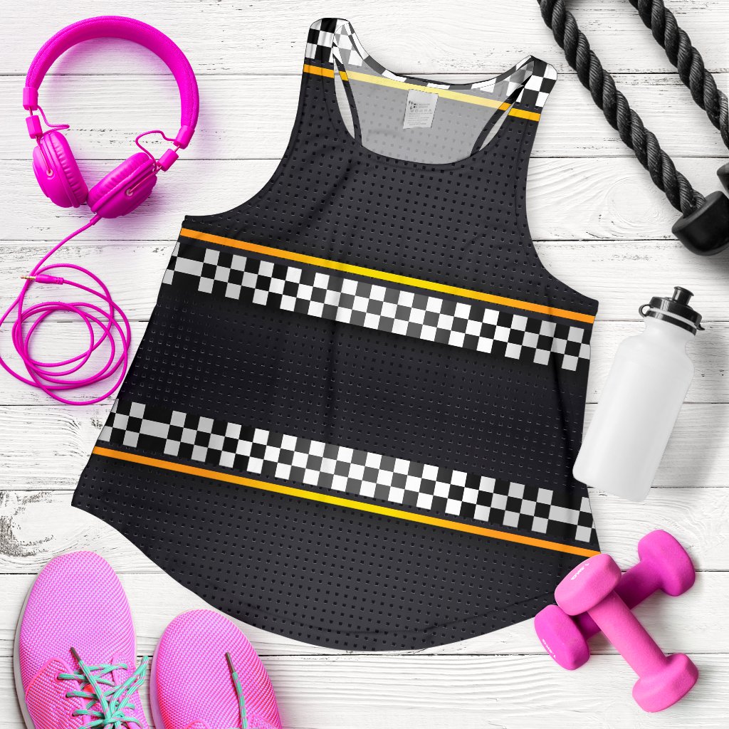 Checkered Flag Yellow Line Style Women Racerback Tank Top