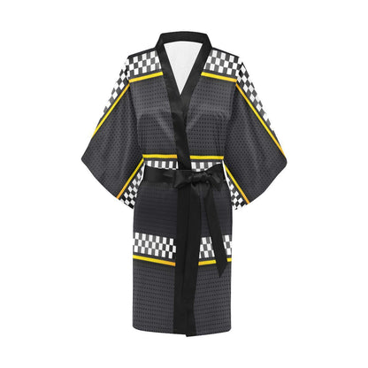 Checkered Flag Yellow Line Style Women Short Kimono Robe