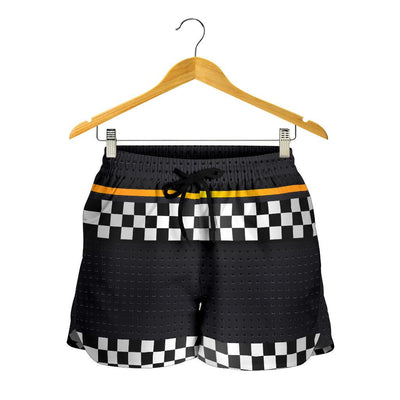 Checkered Flag Yellow Line Style Women Shorts-JTAMIGO.COM