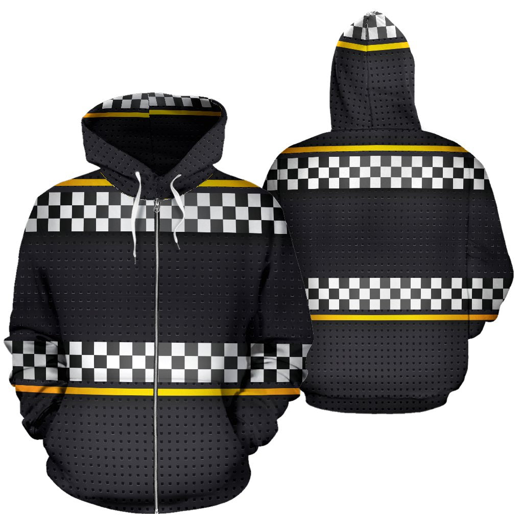 Checkered Flag Yellow Line Style Zip Up Hoodie