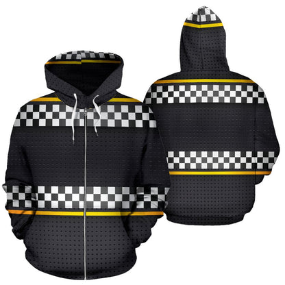 Checkered Flag Yellow Line Style Zip Up Hoodie