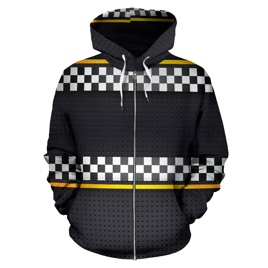 Checkered Flag Yellow Line Style Zip Up Hoodie