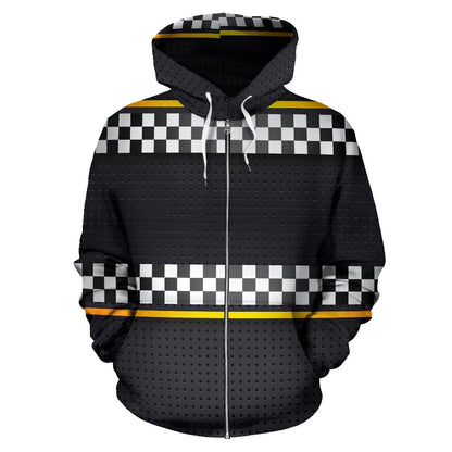 Checkered Flag Yellow Line Style Zip Up Hoodie