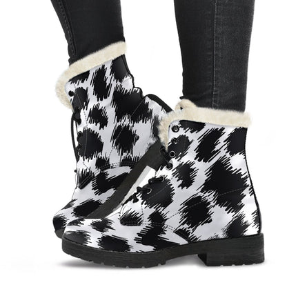 Cheetah Black Print Pattern Faux Fur Leather Boots-JTAMIGO.COM